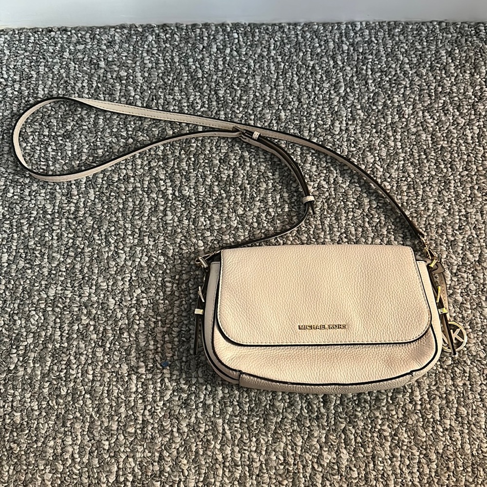 Michael Kors Cream genuine leather flap crossbody shoulder bag